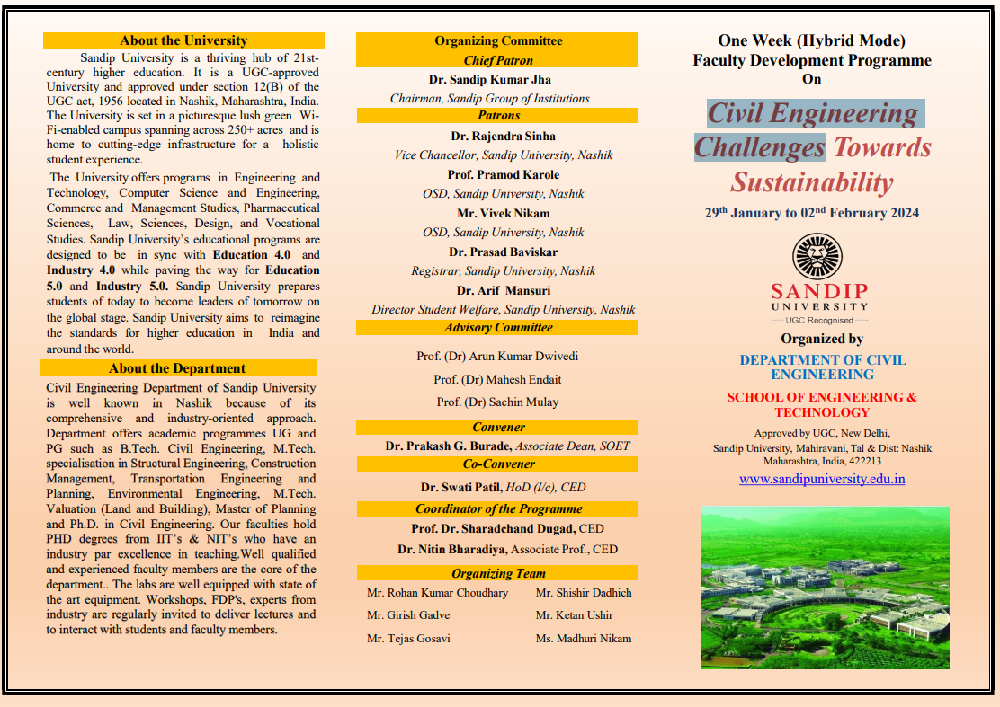 One Week (Hybrid Mode) Faculty Development Programme On Civil Engineering Challenges Towards Sustainability