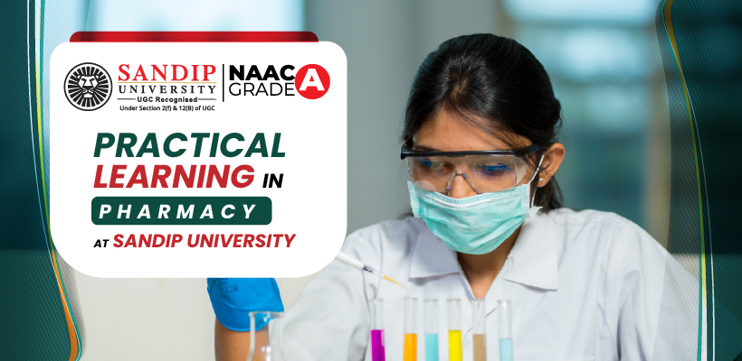 Practical learning in pharmacy at Sandip University labs